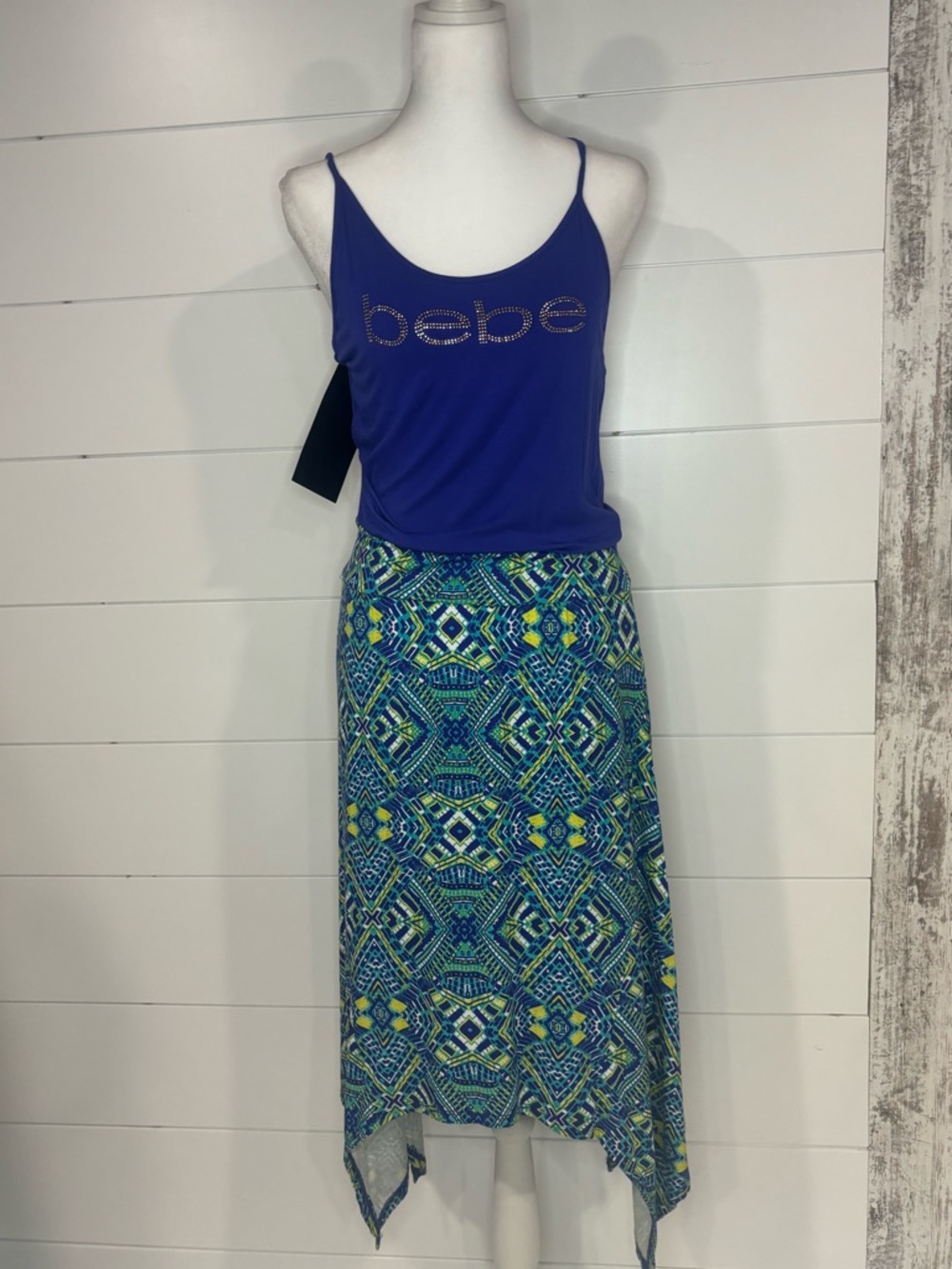 NWT- Y2K Bebe Vibrant Blue and Green Maxi Dress